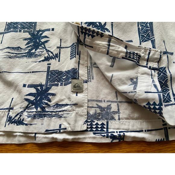 QUIKSILVER Waterman Collection White/Blue Tropical Button Down Shirt sz XL - Picture 5 of 9